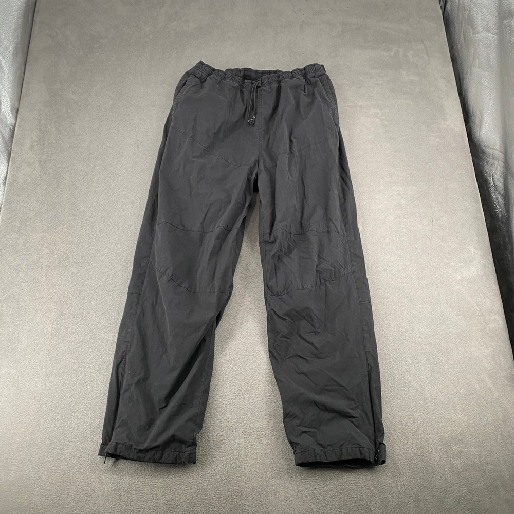 LCKR Mens Nylon Track Pants Black Elastic Waist Zipper Hem Joggers XL 6649